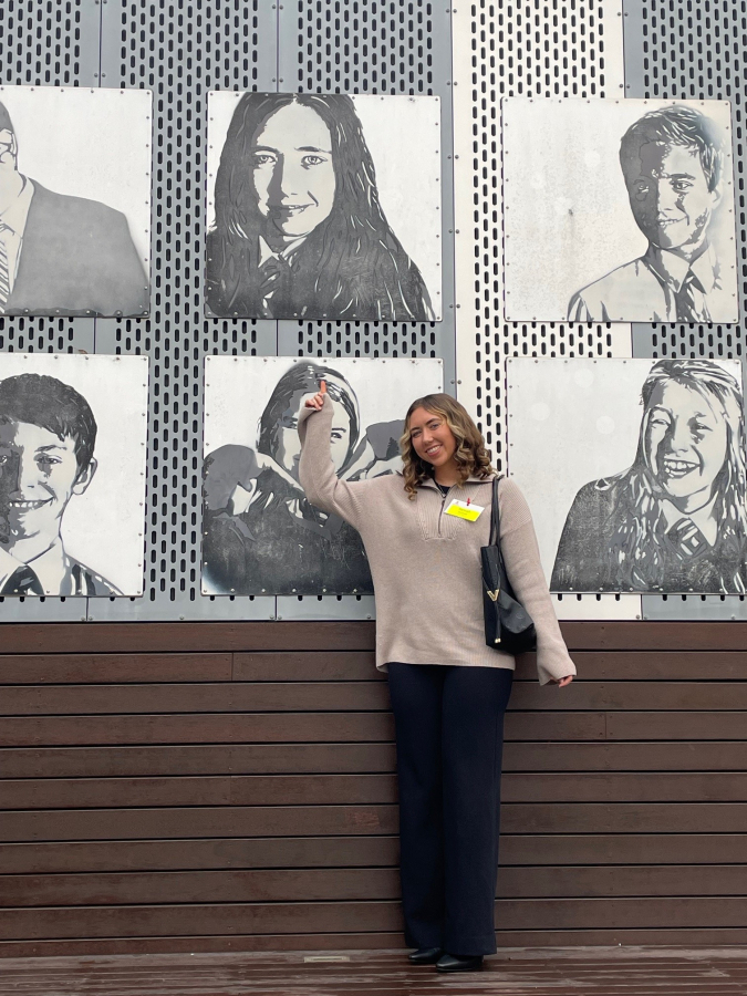 Hannah Brodribb YOG 2019 with her artwork on campus